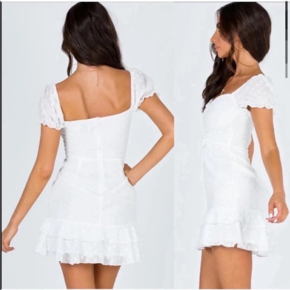 Princess Polly Mikail White Swiss Dot Puff Sleeve Sweetheart Neckline Mini Dress - Picture 3 of 12